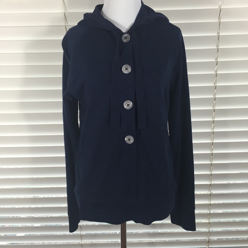 J. Crew Blue Washed Heavyweight Jersey Hoodie Med.